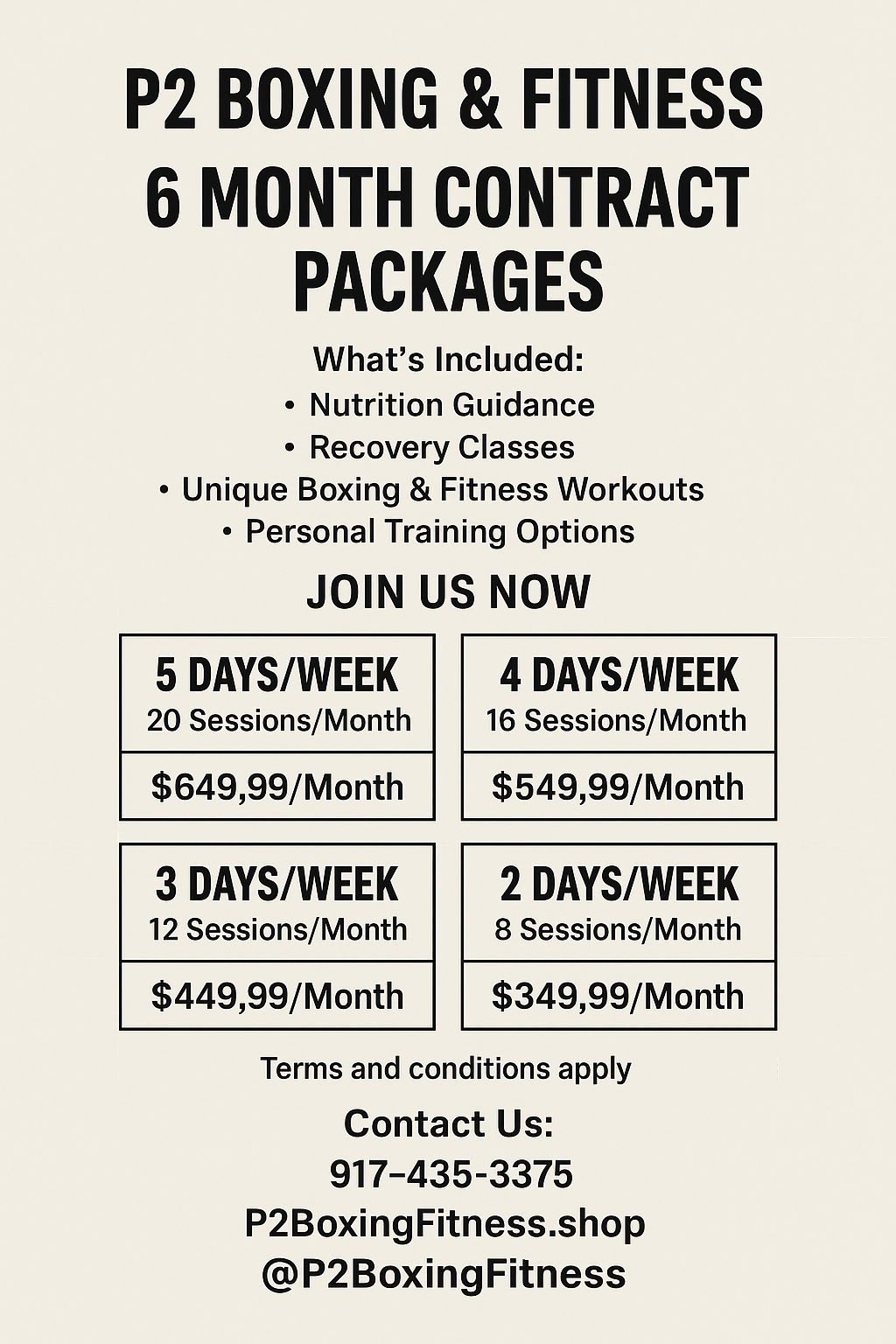 6-Month Fitness Contract – 4 Days/Week (16 Sessions/Month)