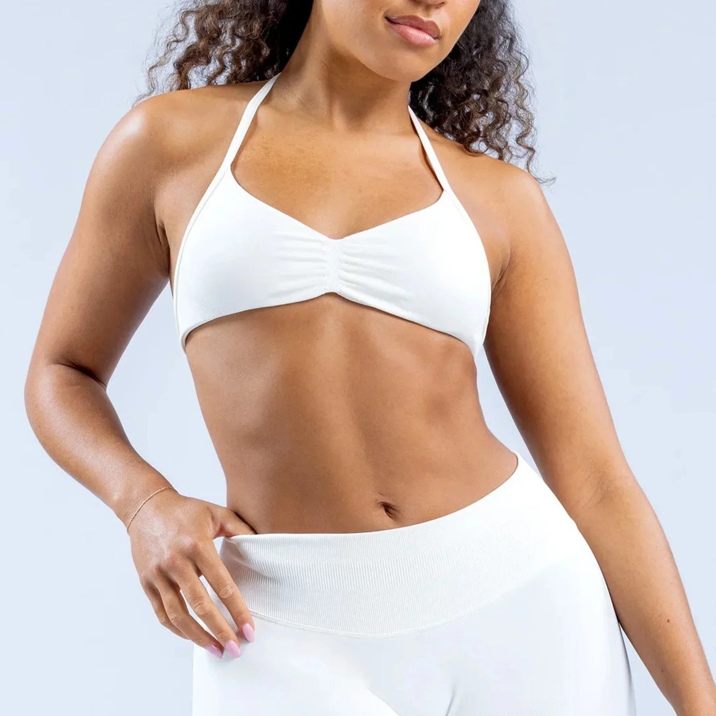 DLOGO With Logo Impact Strappy Bra Top Women High Support Impact Thin Strap Halter Sport Seamless Bras Scrunch Workout Yoga Tank