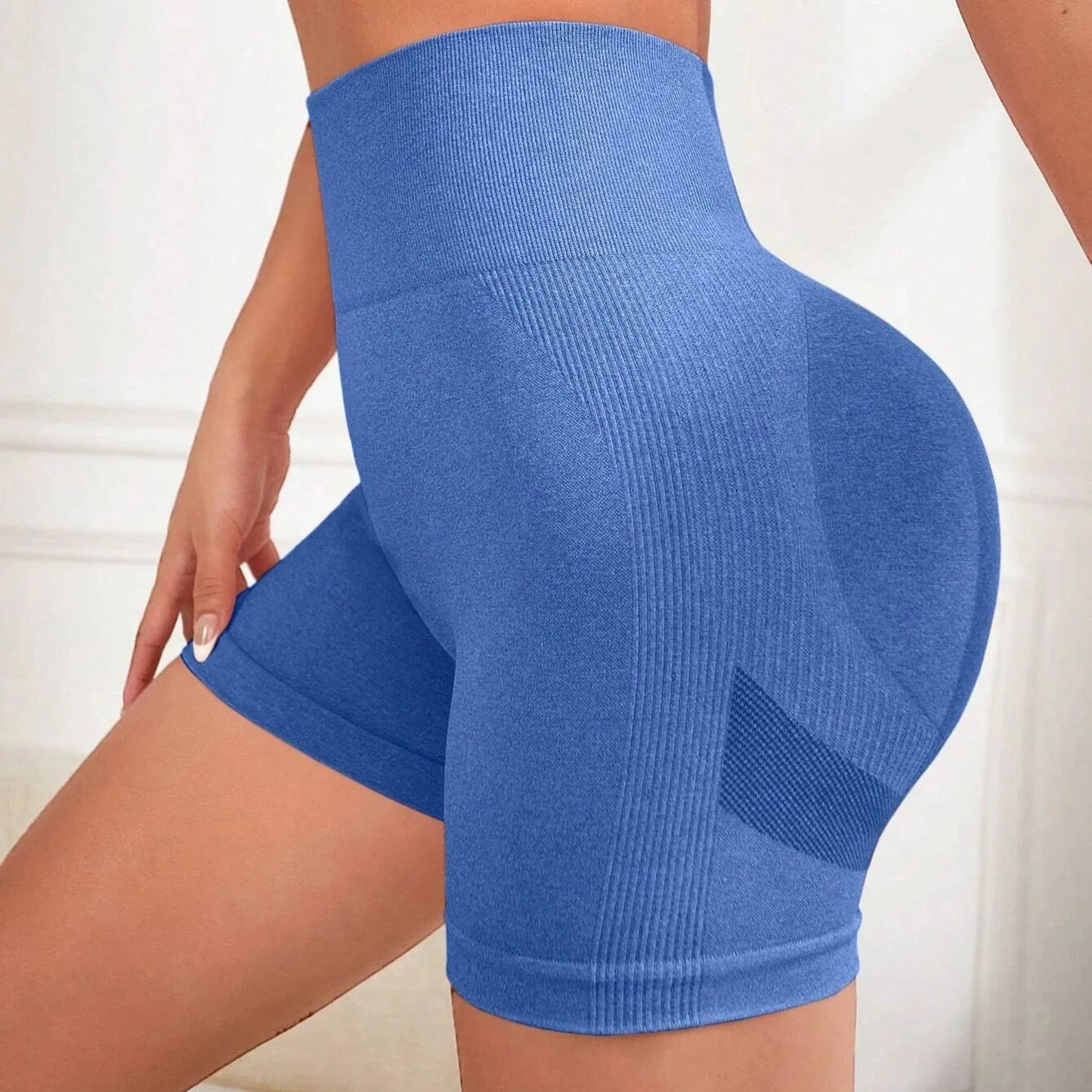 Impact Shorts Women Fitness Sports Biker 4.5" Low Ribbed Band Gym Shorts Workout Scrunch Butt Yoga Seamless Leggings