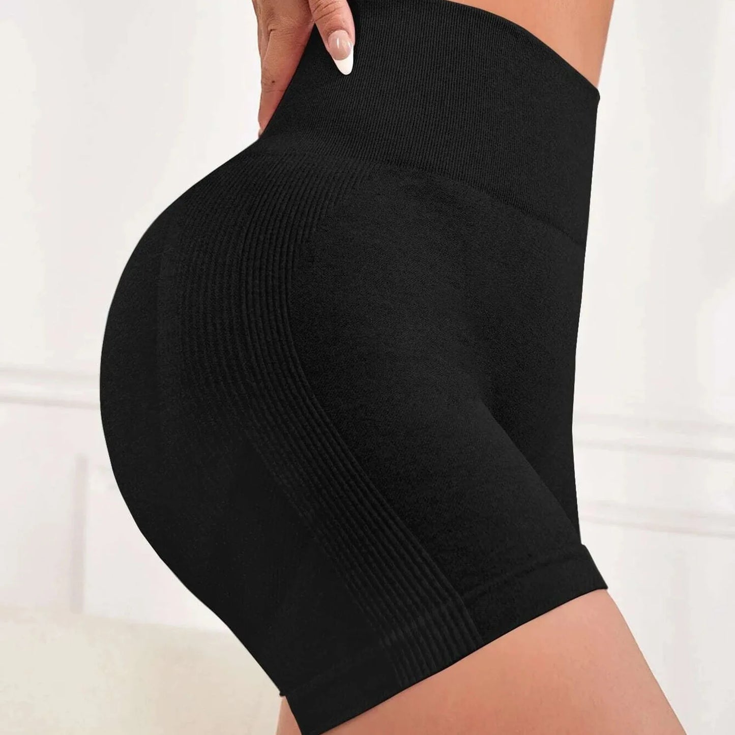 Impact Shorts Women Fitness Sports Biker 4.5" Low Ribbed Band Gym Shorts Workout Scrunch Butt Yoga Seamless Leggings