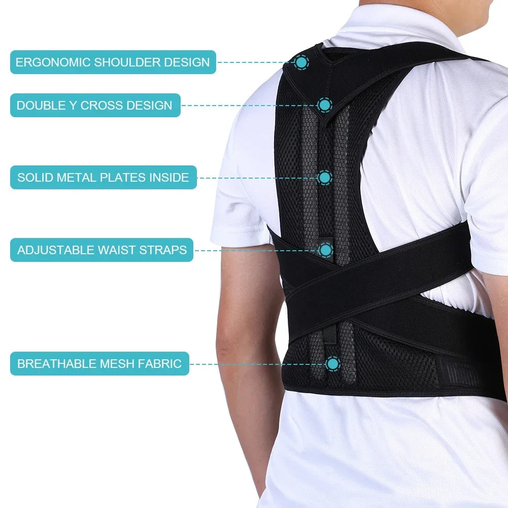 Reinforced Belt Lumbar Column Posture Corrector Vest Adjustable Back Support Strap Shoulder Spine Brace Neck Stretcher Trainer