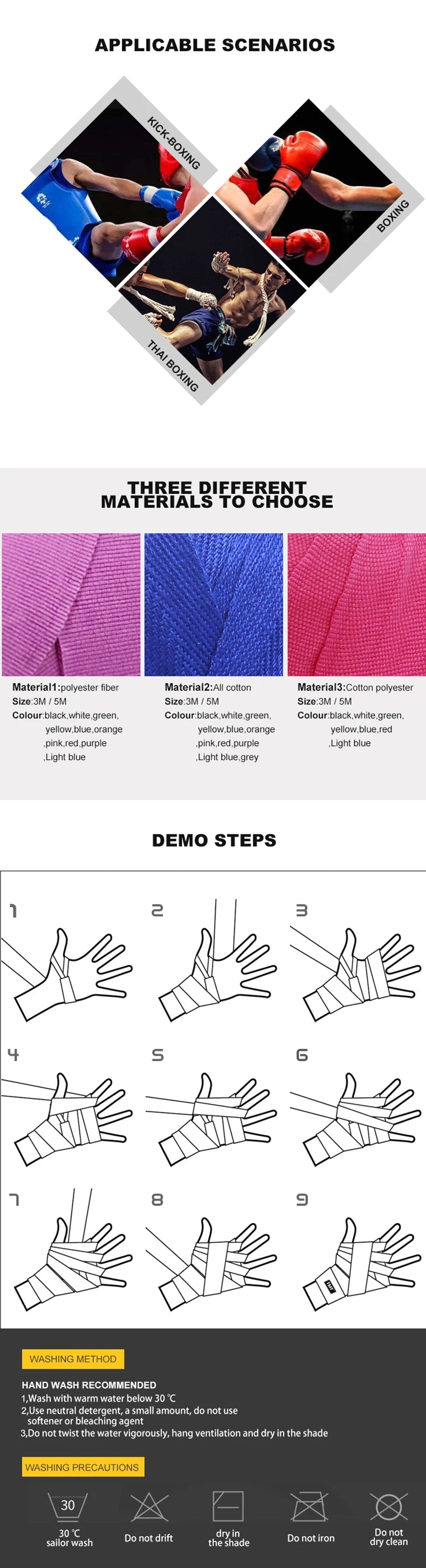 Free Shipping 3M/5M Poly&Cotton Boxing Handwraps Bandage Training Gloves Kickboxing Muay Thai MMA Hand Wraps Sports Strap