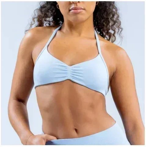DLOGO With Logo Impact Strappy Bra Top Women High Support Impact Thin Strap Halter Sport Seamless Bras Scrunch Workout Yoga Tank