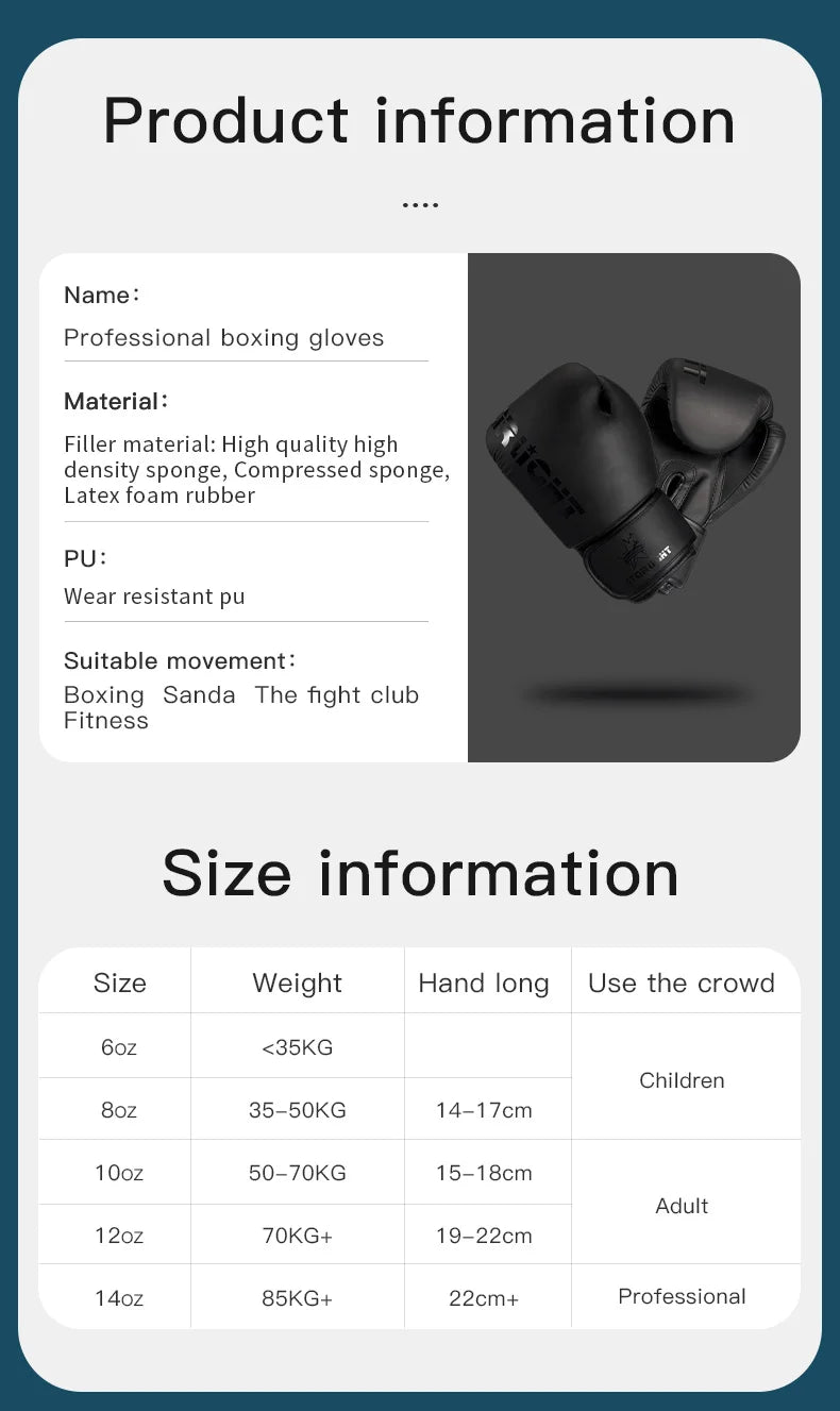 Boxing gloves, professional training sparring, explosion-proof leather, Muay Thai, MMA, Kickboxing, multi-layer sweat absorption