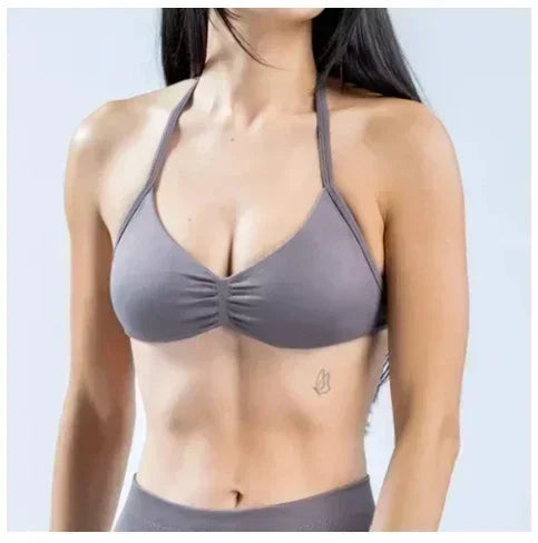 DLOGO With Logo Impact Strappy Bra Top Women High Support Impact Thin Strap Halter Sport Seamless Bras Scrunch Workout Yoga Tank