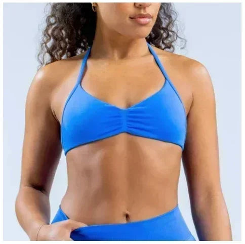 DLOGO With Logo Impact Strappy Bra Top Women High Support Impact Thin Strap Halter Sport Seamless Bras Scrunch Workout Yoga Tank