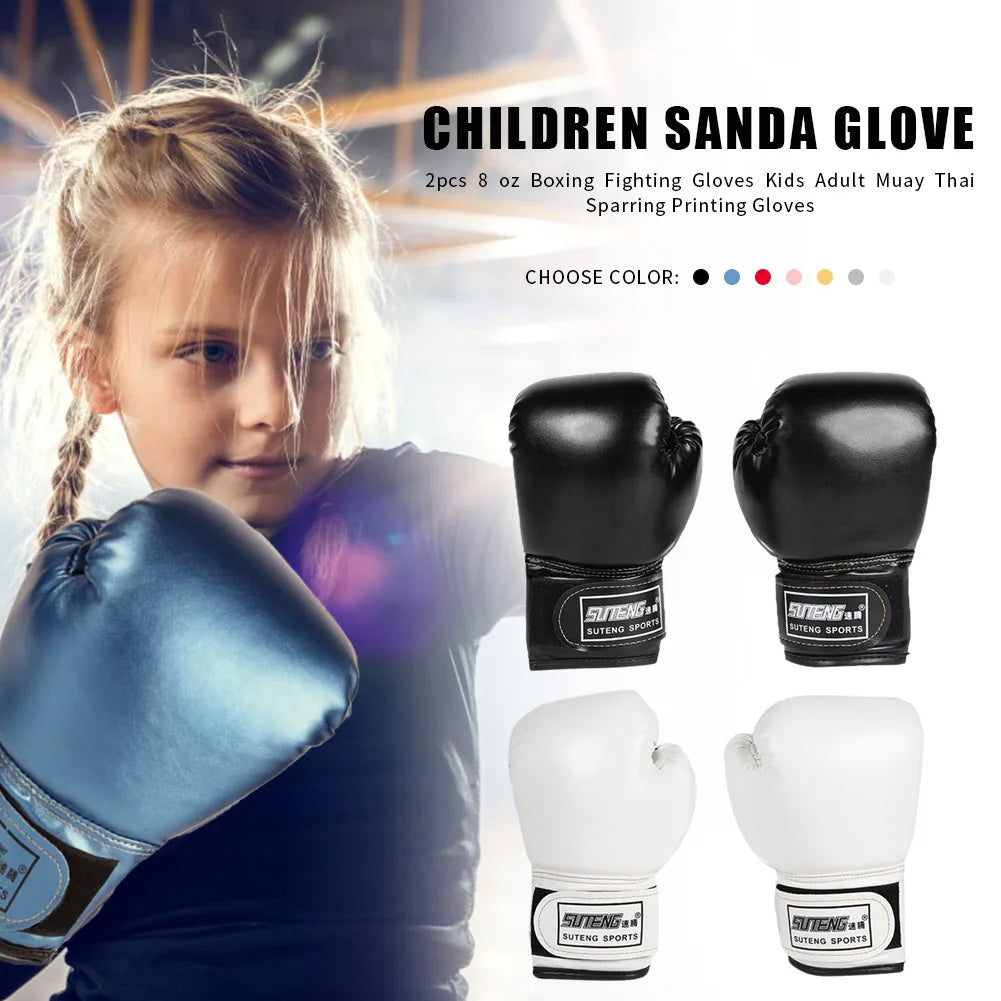 2pcs Boxing Training Fighting Gloves PU Leather Kids Breathable Muay Thai Sparring Punching Karate Kickboxing Professional Glove