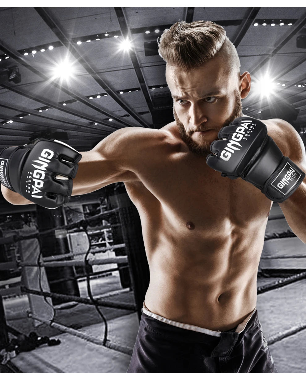 Half Mitts MMA Gloves for Men Women,Fingerless Punching Heavy Bag with More Paddding Gloves for Kickboxing Sparring Muay Thai
