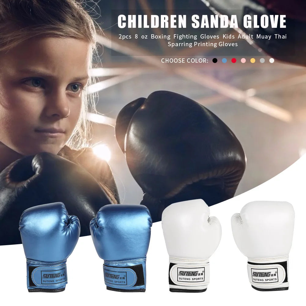 2pcs Boxing Training Fighting Gloves PU Leather Kids Breathable Muay Thai Sparring Punching Karate Kickboxing Professional Glove