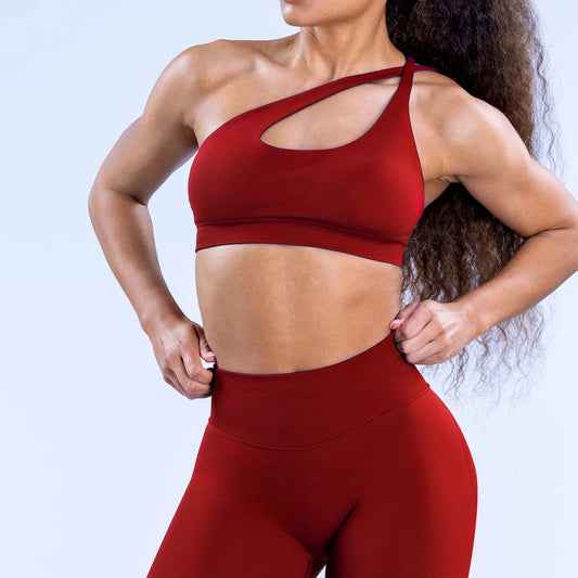 DF Seamless High Elastic Matte Nylon Yoga Underwear Slant Shoulder Backless Yoga Bra