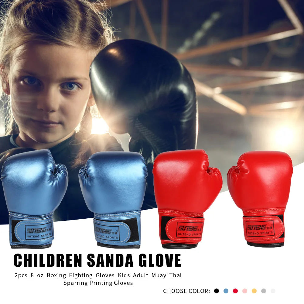 2pcs Boxing Training Fighting Gloves PU Leather Kids Breathable Muay Thai Sparring Punching Karate Kickboxing Professional Glove