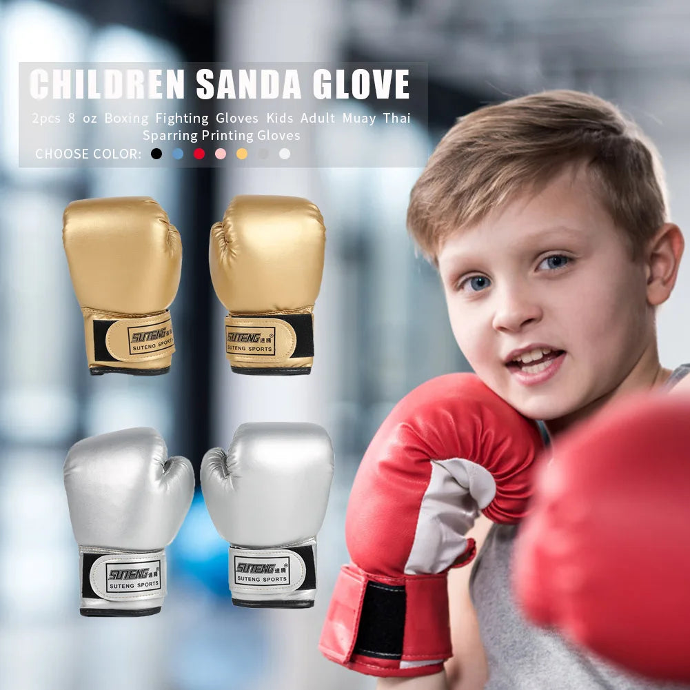 2pcs Boxing Training Fighting Gloves PU Leather Kids Breathable Muay Thai Sparring Punching Karate Kickboxing Professional Glove