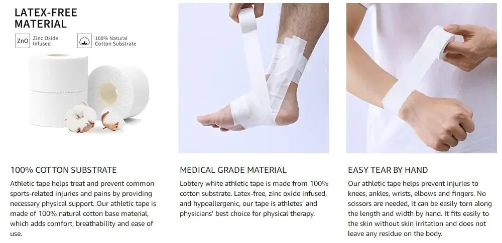 5 Rolls 2.5/3.8/5cm Sport Athletic Waterproof Cotton White Boxing Adhesive Tape Strain Injury Support Sport Binding Bandage
