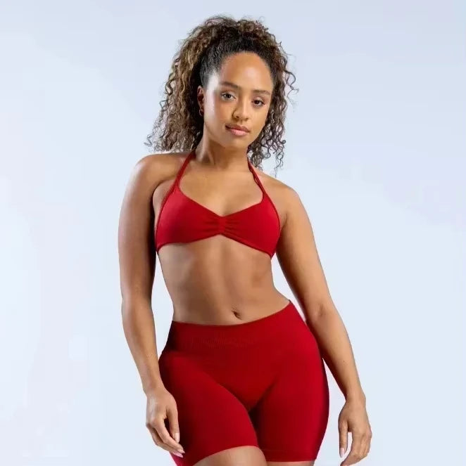 DLOGO With Logo Impact Strappy Bra Top Women High Support Impact Thin Strap Halter Sport Seamless Bras Scrunch Workout Yoga Tank