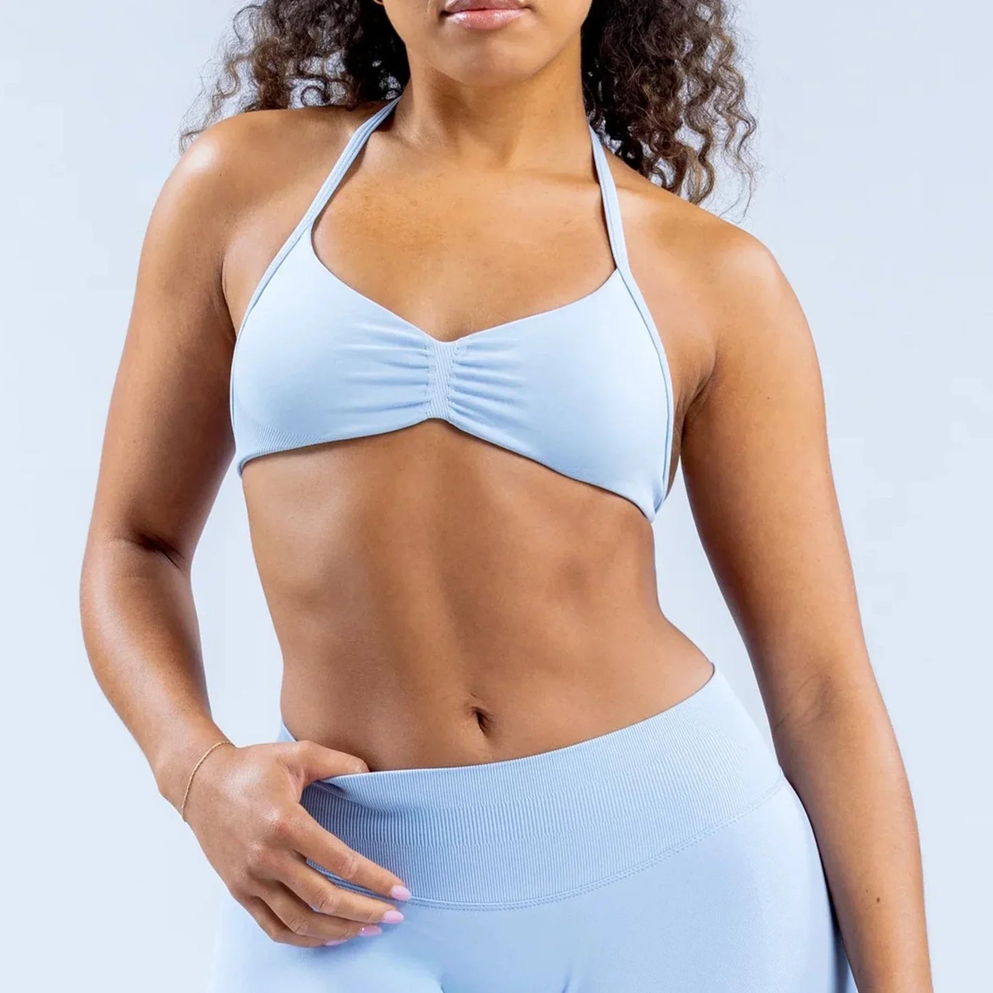 DLOGO With Logo Impact Strappy Bra Top Women High Support Impact Thin Strap Halter Sport Seamless Bras Scrunch Workout Yoga Tank